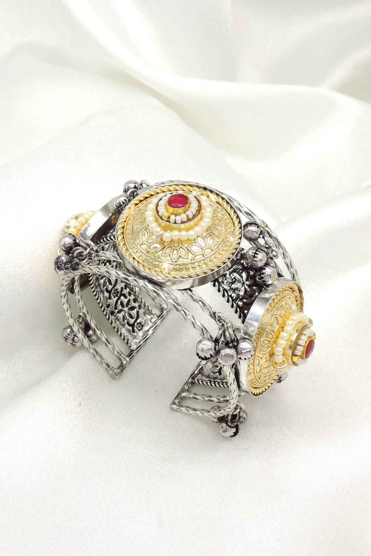 Dual Tone Ethnic Cuff Bracelet