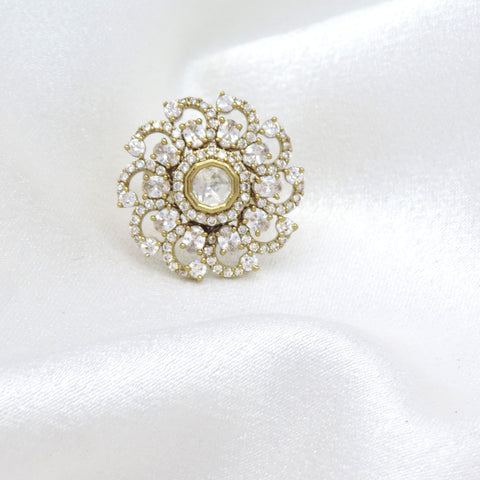 Exquisite floral AD ring with intricate sparkling detailing by joyrias