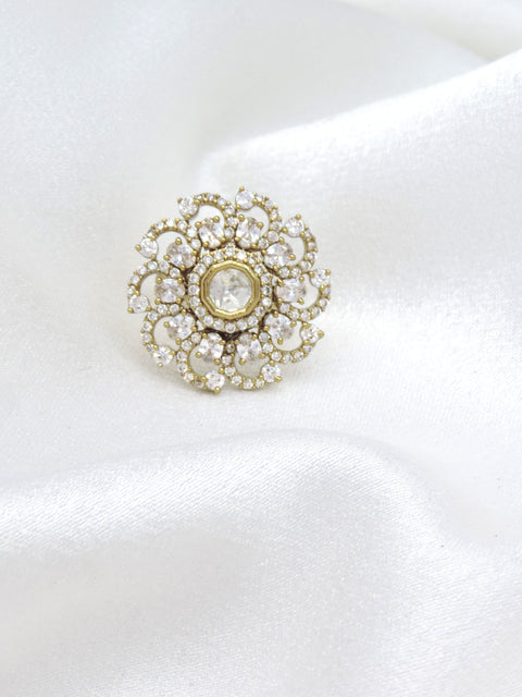 Exquisite floral AD ring with intricate sparkling detailing by joyrias