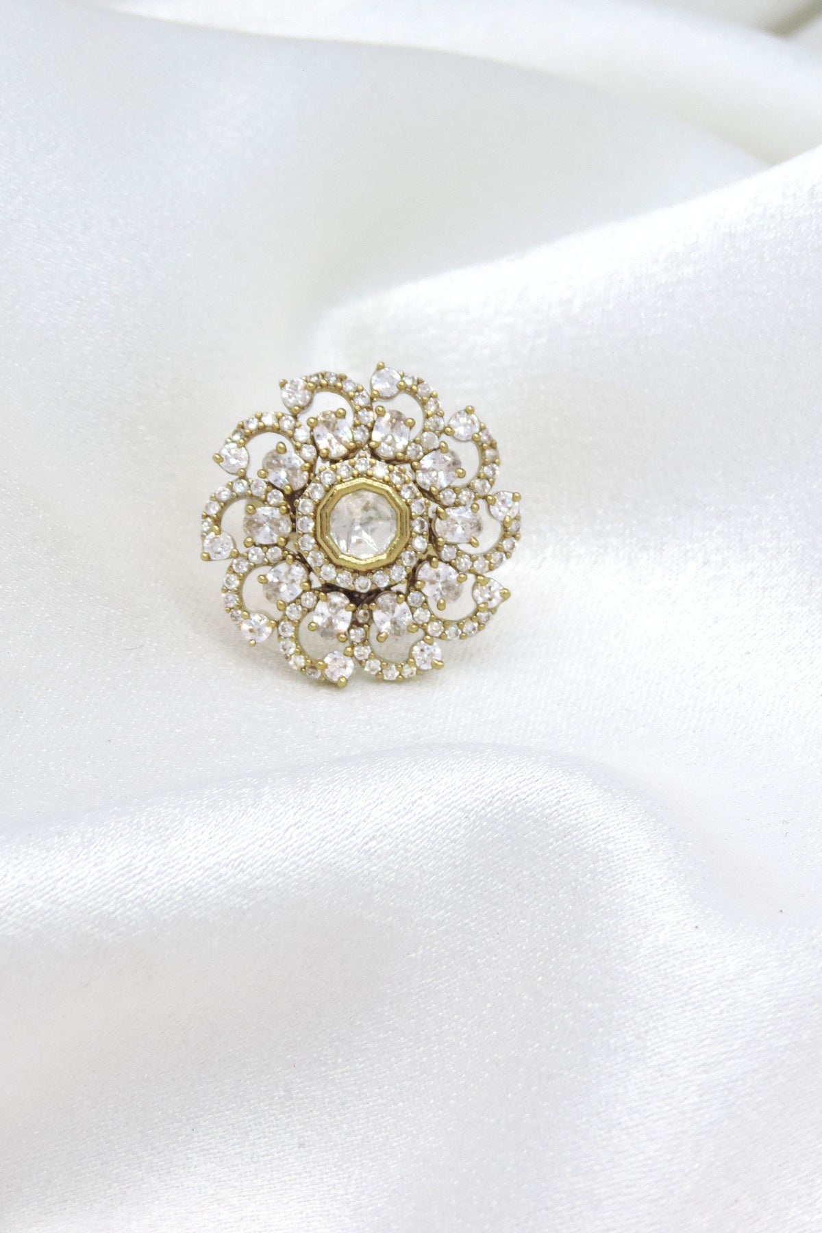 Exquisite floral AD ring with intricate sparkling detailing by joyrias