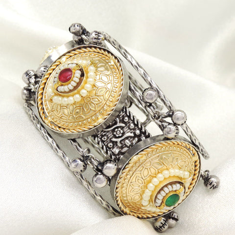Dual tone ethnic cuff bracelet by Joyrias