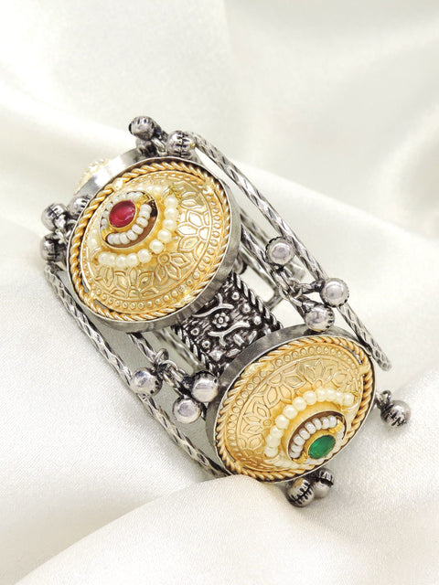 Dual tone ethnic cuff bracelet by Joyrias