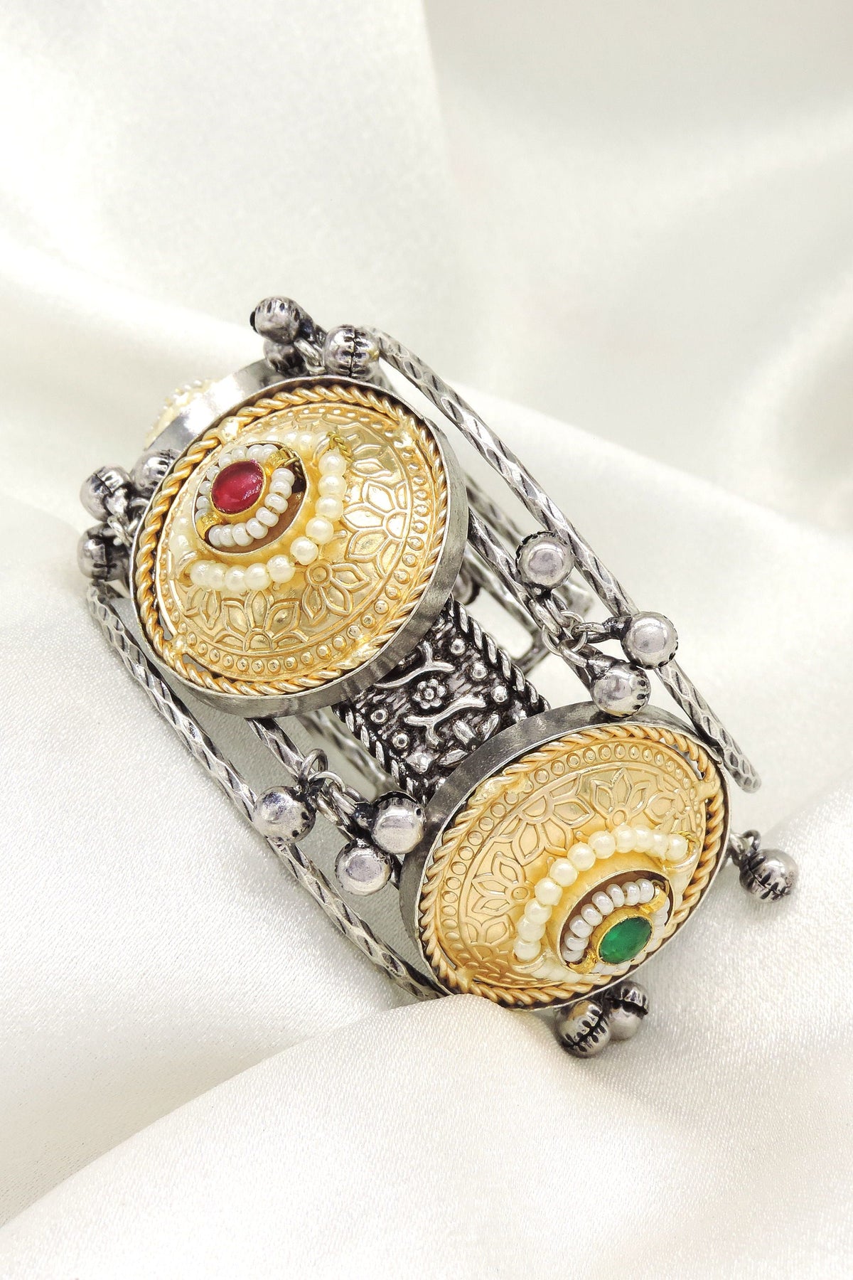 Dual tone ethnic cuff bracelet by Joyrias