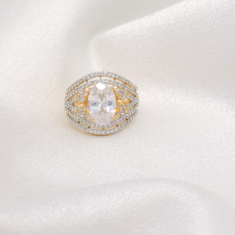 Clear AD CZ ring with gold-toned detailing by joyrias