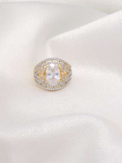 Clear AD CZ ring with gold-toned detailing by joyrias