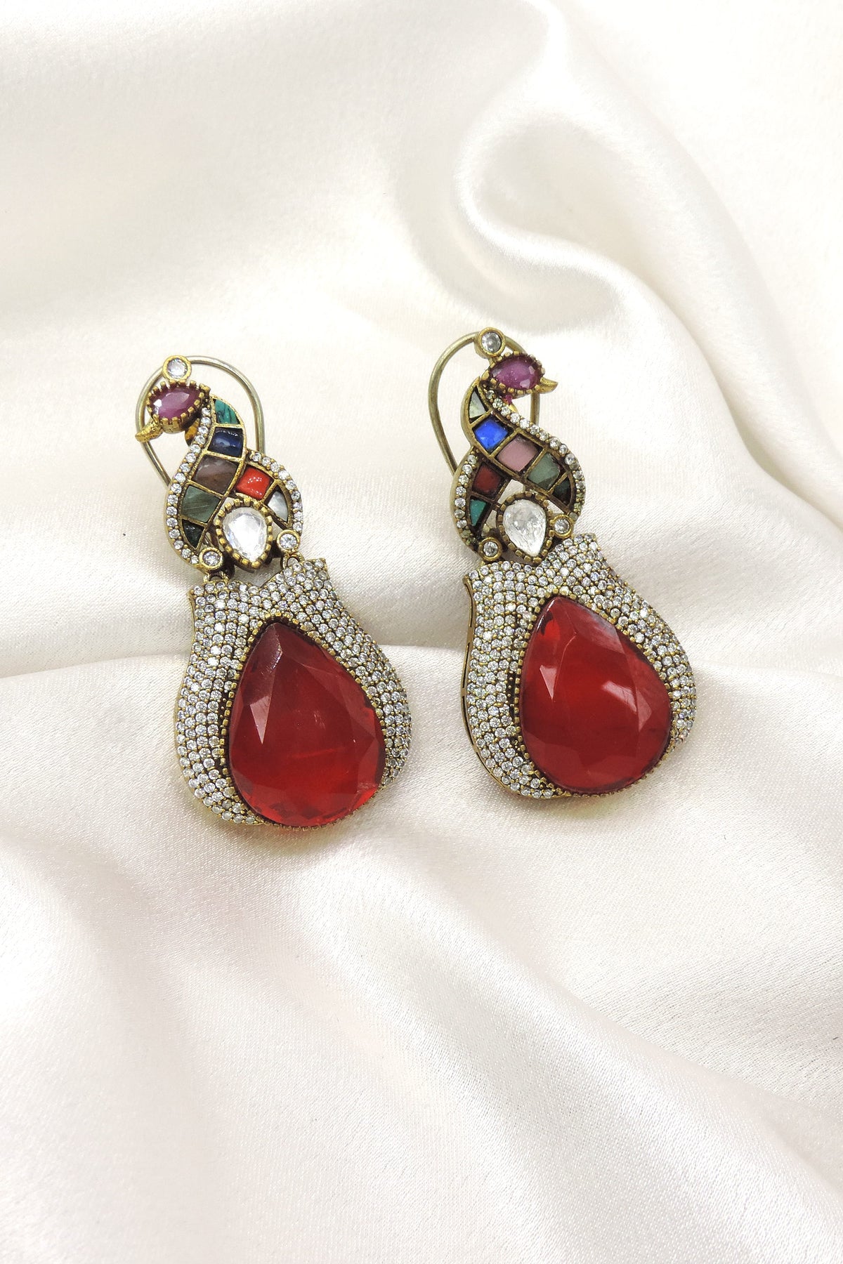 Emerald Peacock AD Drop Earrings