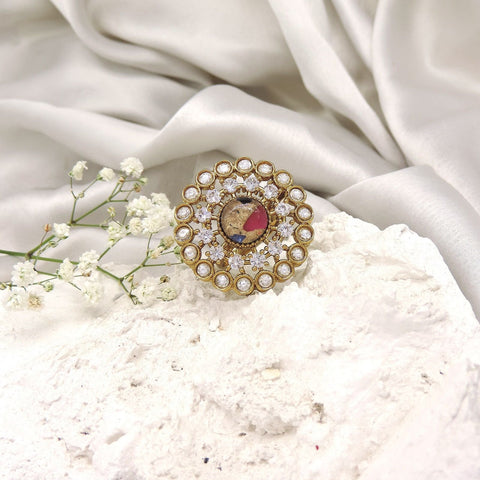 Round heritage miniature AD cocktail ring – Indian antique style ring for women USA – Joyrias