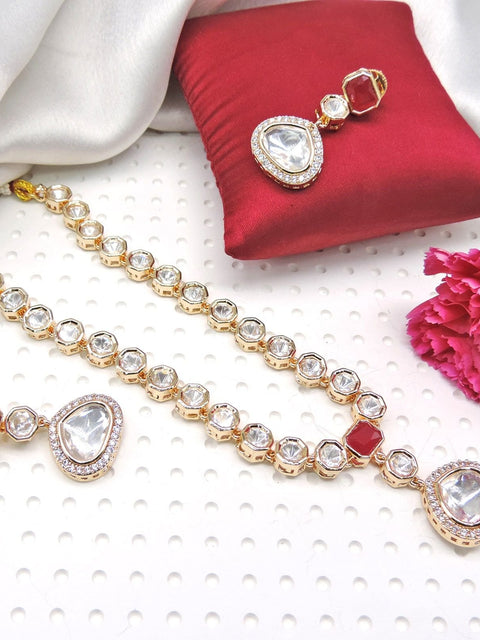 Rose gold polished Kundan necklace set – Indian rose gold Kundan necklace for weddings USA – Joyrias