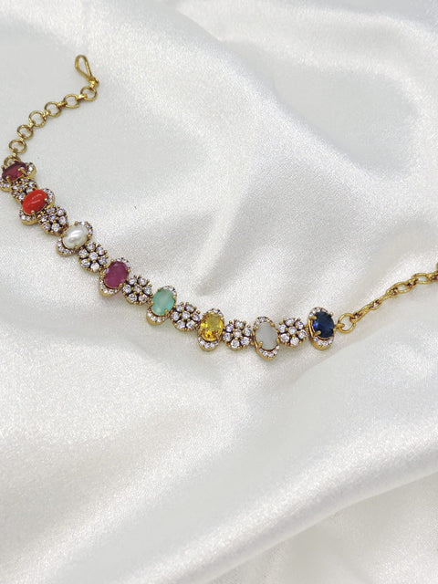 Multicolor Stone Kundan Bracelet – Gold Finish Adjustable Bracelet