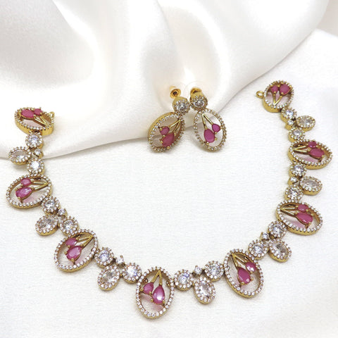 Pink Teardrop CZ Necklace Set by Joyrias