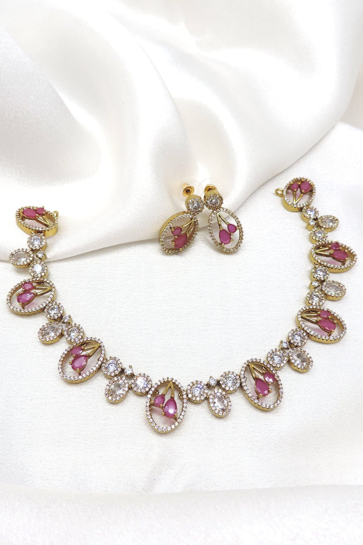 Pink Teardrop CZ Necklace Set by Joyrias