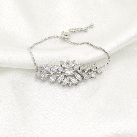 Luxury CZ Adjustable Bracelet | Silver Finish Statement Bracelet