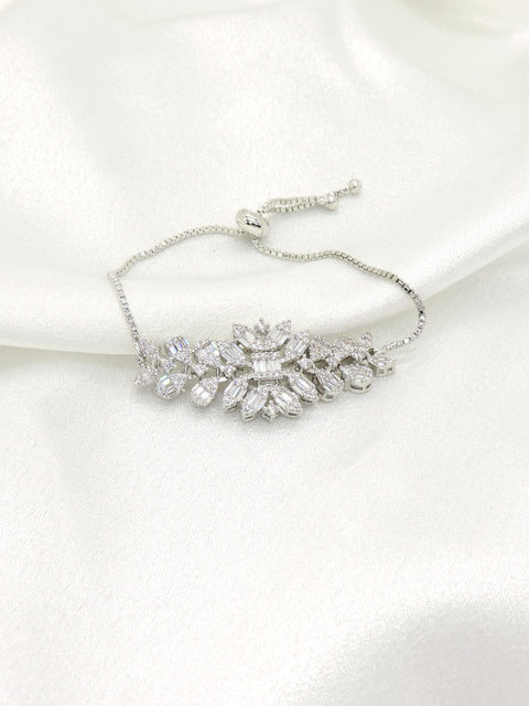 Luxury CZ Adjustable Bracelet | Silver Finish Statement Bracelet