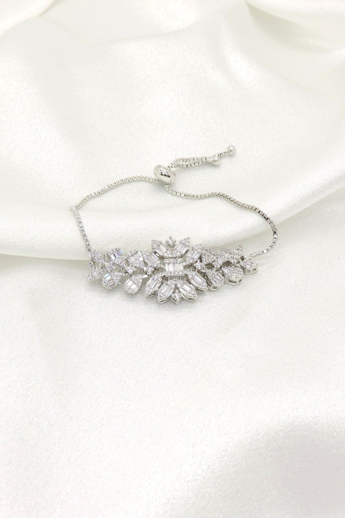 Luxury CZ Adjustable Bracelet | Silver Finish Statement Bracelet