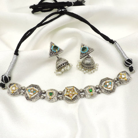 Oxidized Tribal Choker Necklace Set with Jhumka