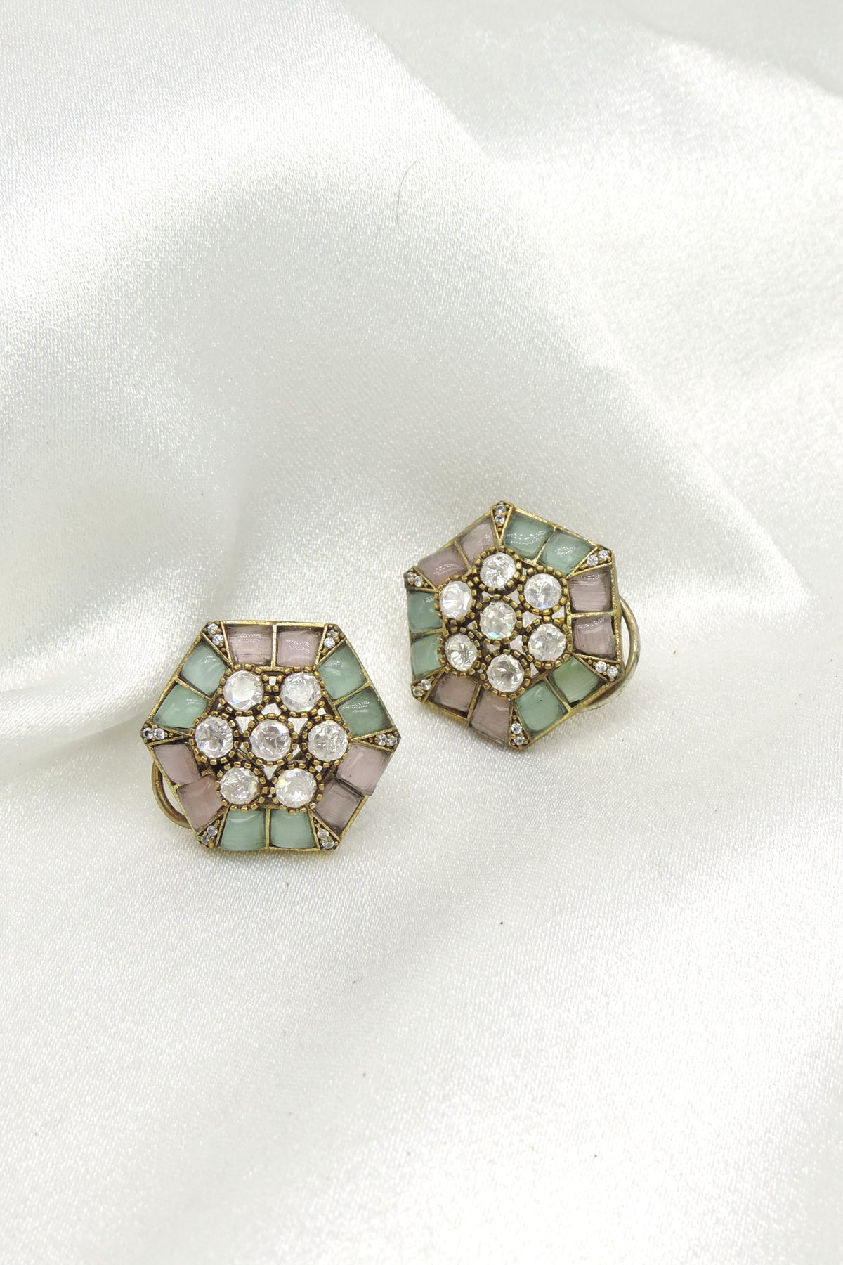 Pastel hexagon stud earrings by Joyrias