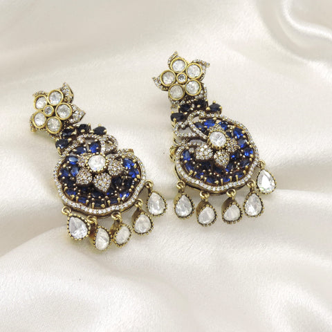 Blue AD Floral Drop Earrings by Joyrias