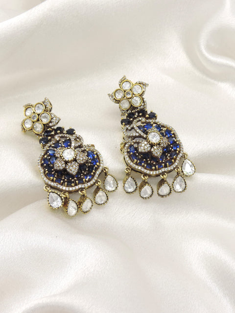 Blue AD Floral Drop Earrings by Joyrias