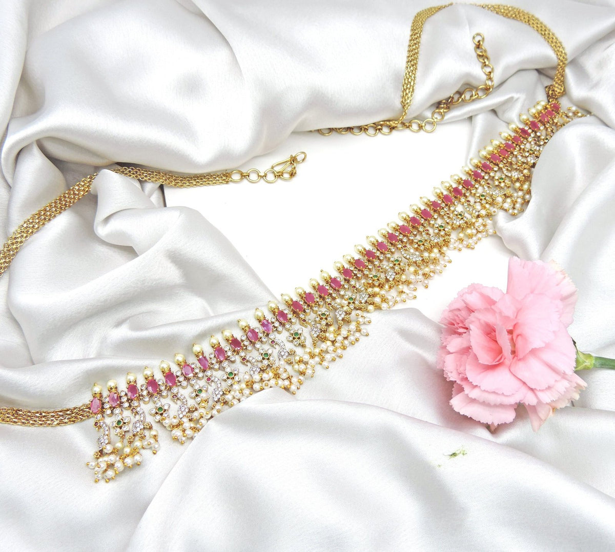 Ruby pearl kamarbandh waist belt – Indian bridal kamarbandh for weddings USA – Joyrias