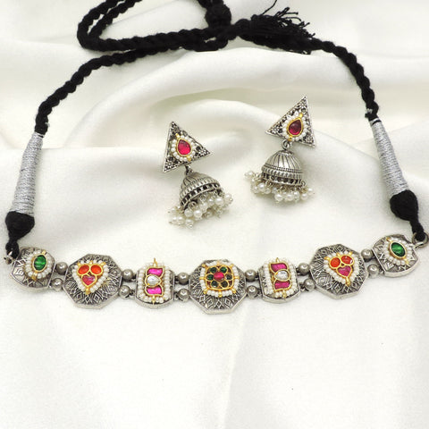 Multicolor tribal oxidized choker set by Joyrias