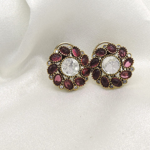 Burgundy stone floral stud earrings by Joyrias