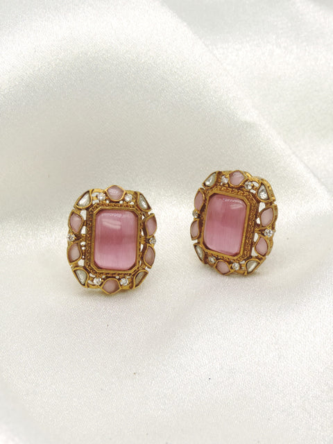 Blush vintage rectangular stud earrings by Joyrias