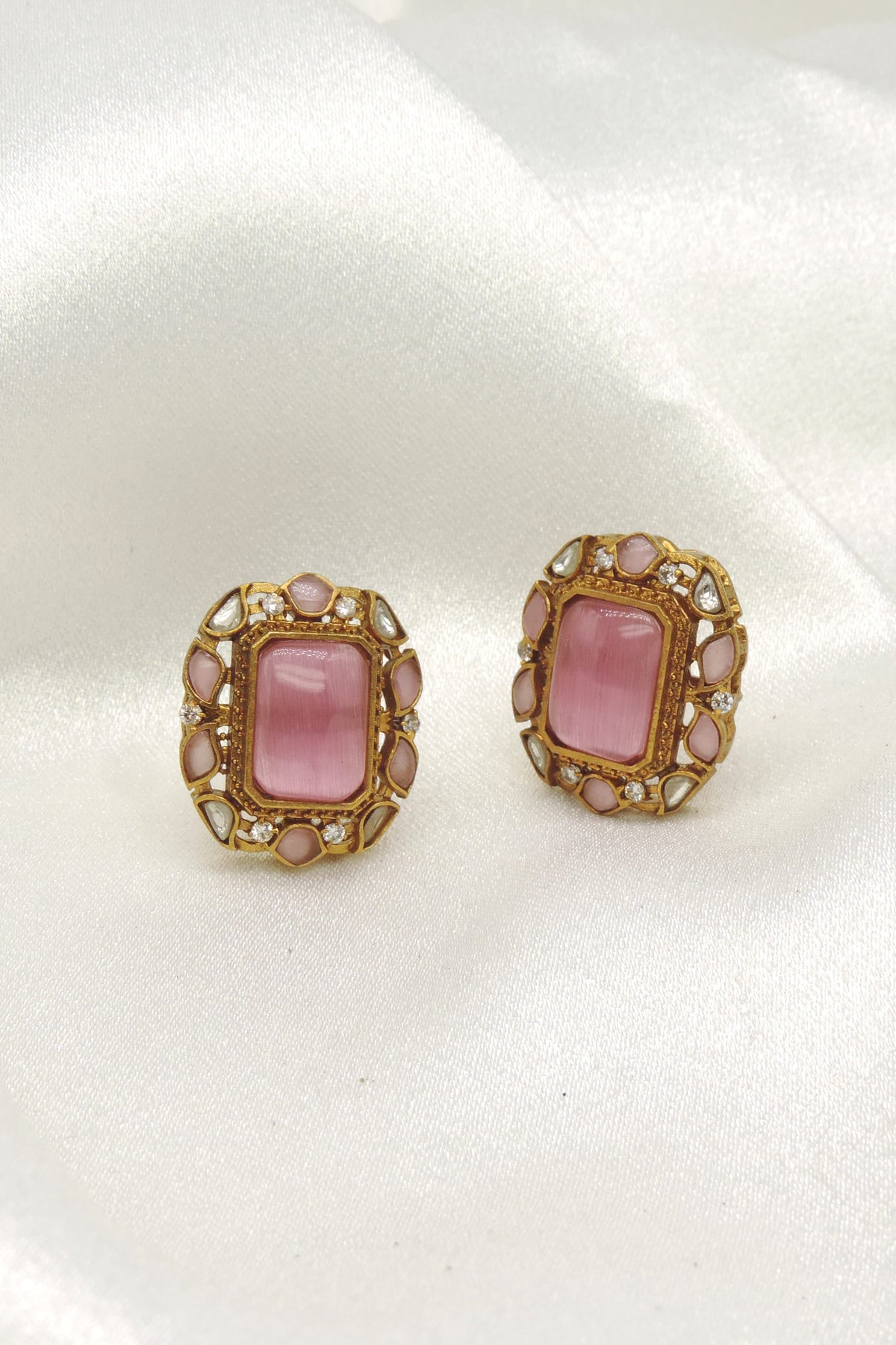 Blush vintage rectangular stud earrings by Joyrias