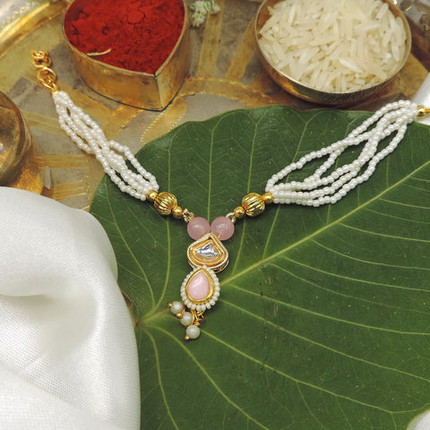 Pink Kundan Pearl Bhabhi Rakhi
