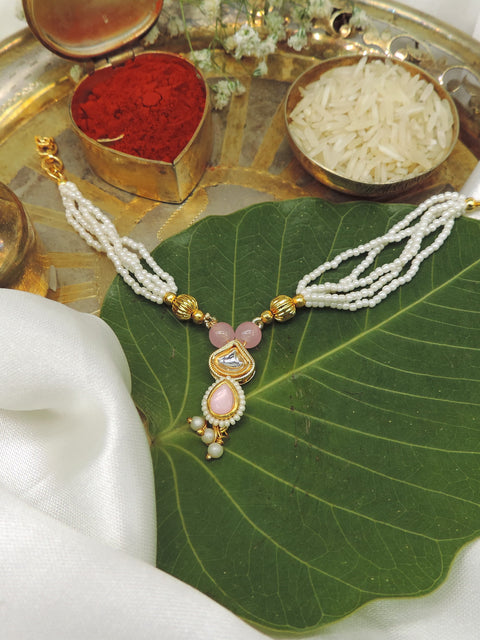 Pink Kundan Pearl Bhabhi Rakhi