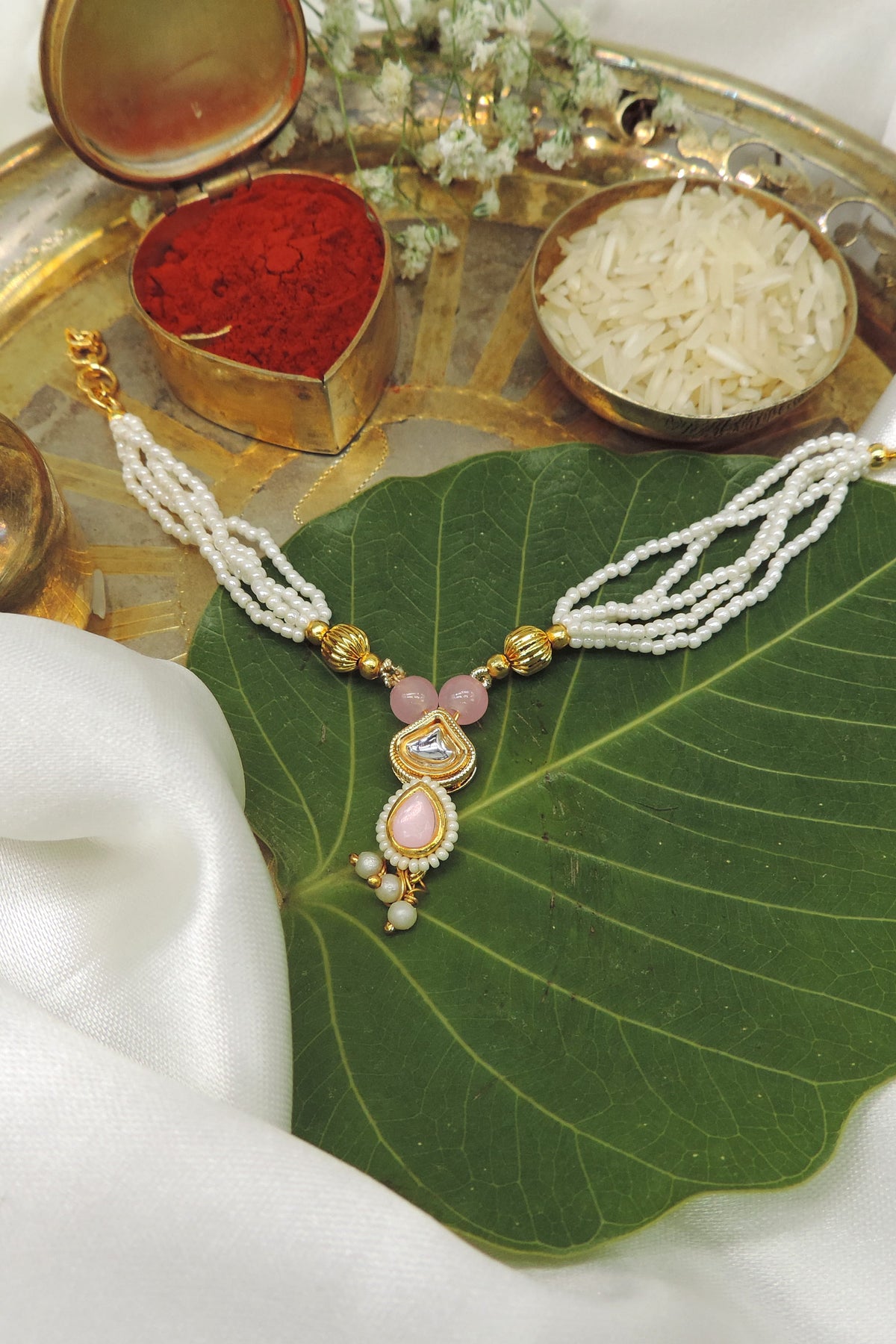 Pink Kundan Pearl Bhabhi Rakhi