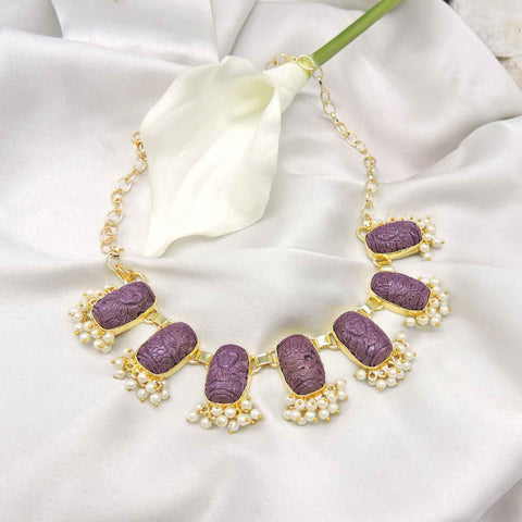 Gold plated amethyst stone necklace – Indian natural stone pendant necklace USA – Joyrias