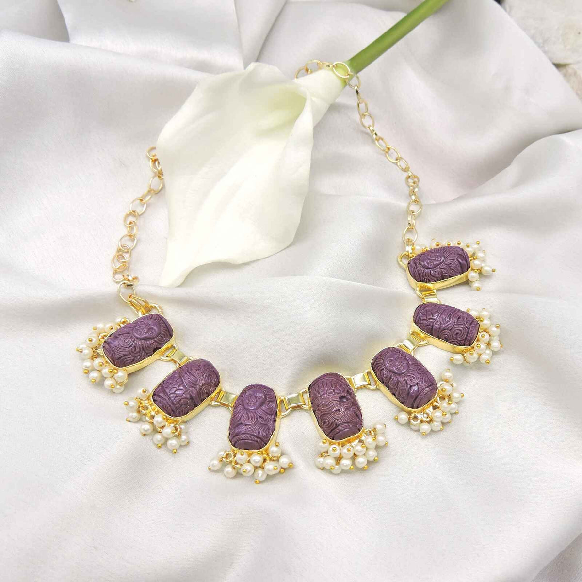 Gold plated amethyst stone necklace – Indian natural stone pendant necklace USA – Joyrias