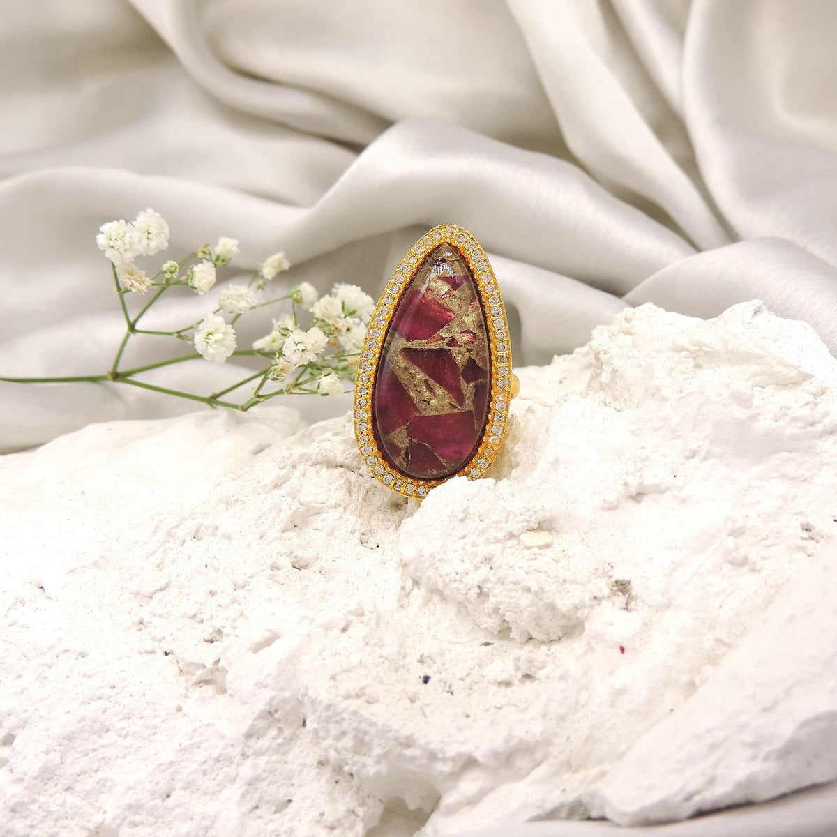 Teardrop ruby mosaic AD cocktail ring – Indian statement ring for women USA – Joyrias