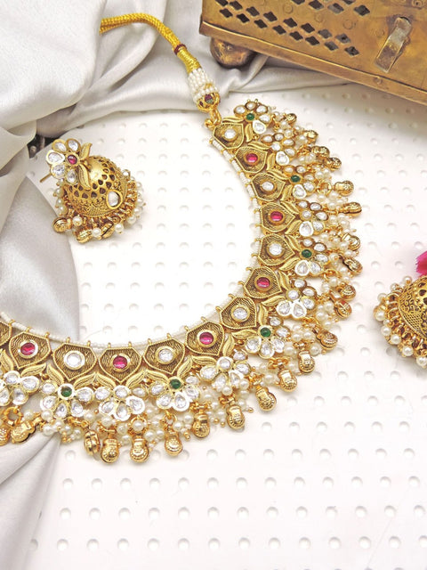 Royal temple Kundan necklace set – Indian temple Kundan necklace for weddings USA – Joyrias