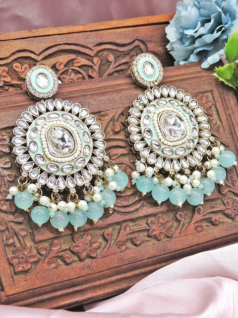 Polki earrings with aqua beads – Indian Polki earrings for festive wear USA – Joyrias