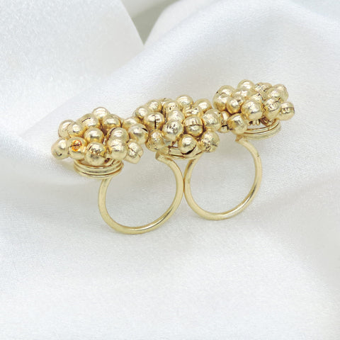 Oxidized gold-toned beaded double finger traditional ring by joyrias