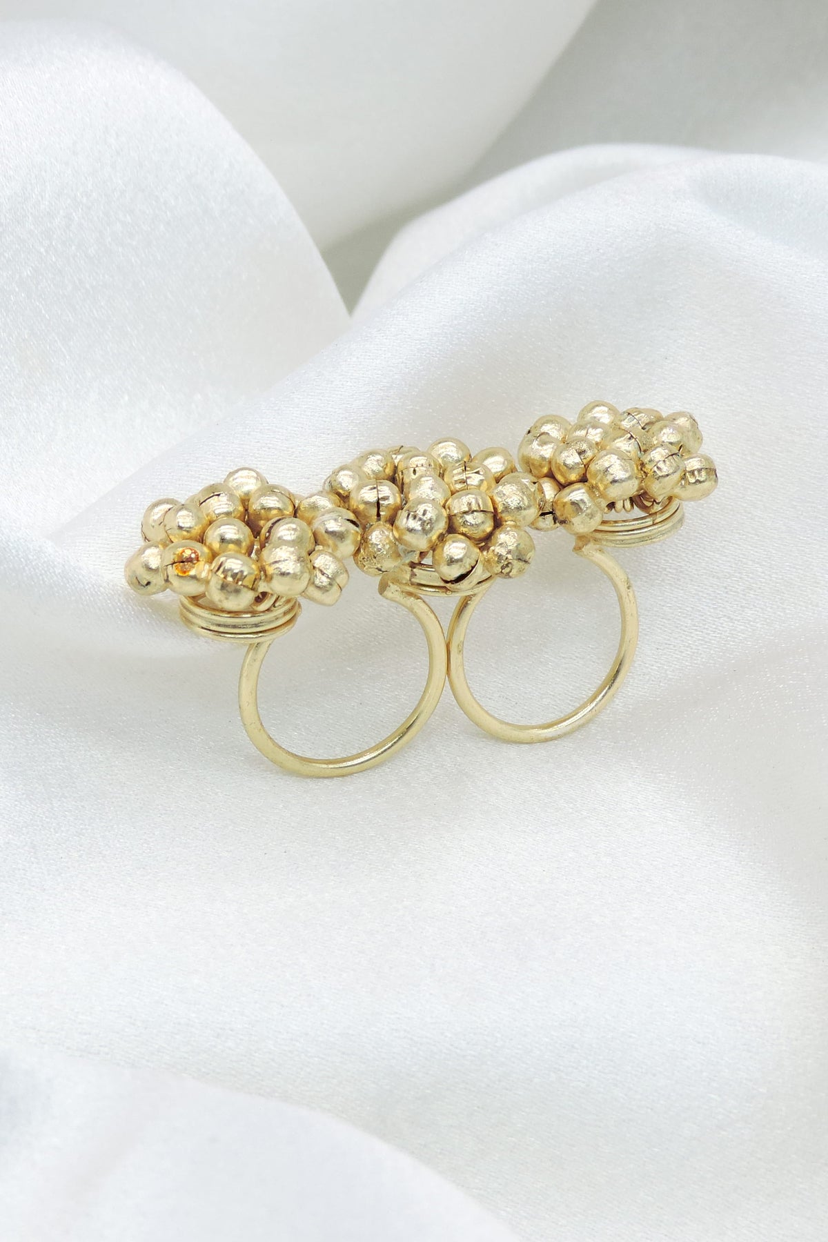 Oxidized gold-toned beaded double finger traditional ring by joyrias