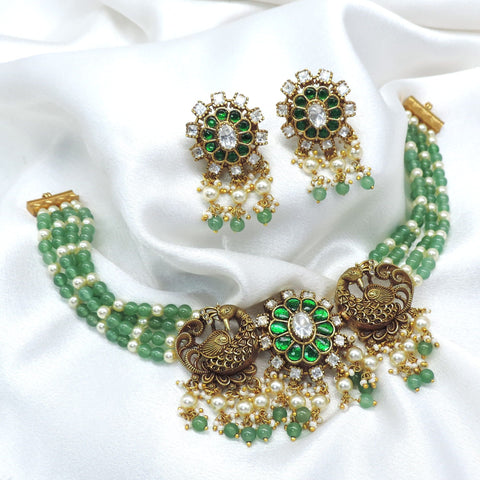 Green Peacock Bead Necklace Set by Joyrias