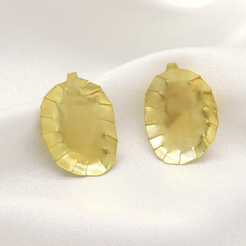 Textured Gold Oval Statement Earrings | Minimal Gold-Plated Studs | Joyrias
