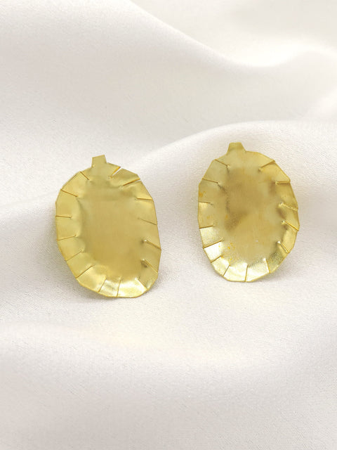 Textured Gold Oval Statement Earrings | Minimal Gold-Plated Studs | Joyrias