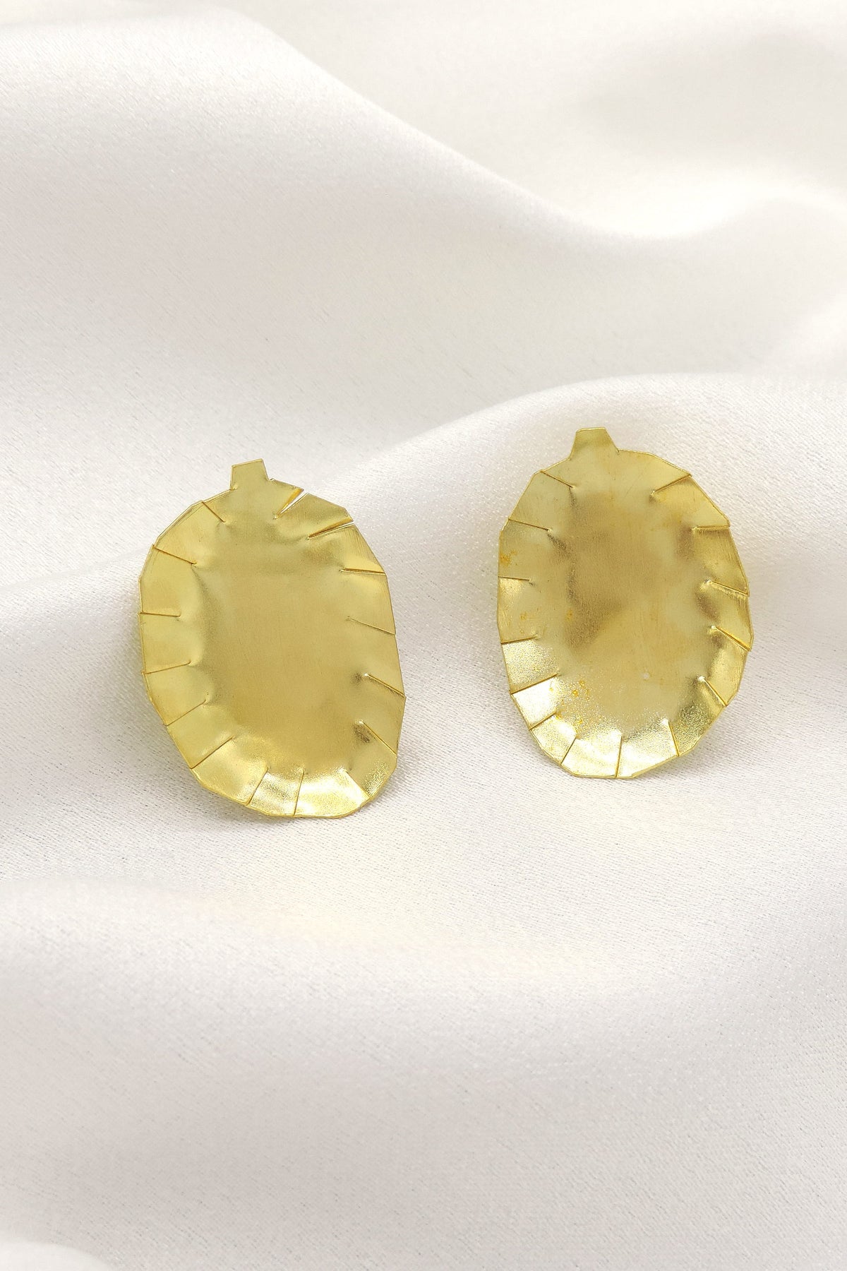 Textured Gold Oval Statement Earrings | Minimal Gold-Plated Studs | Joyrias
