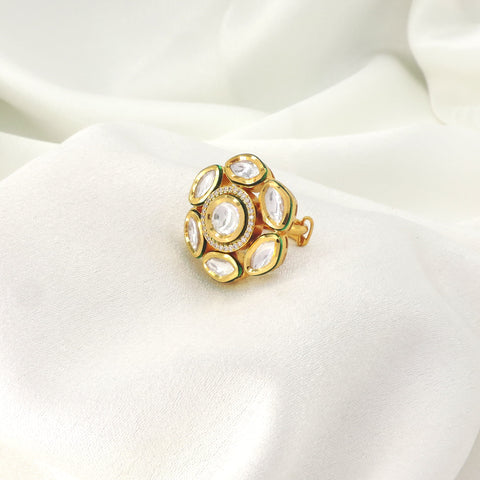 Kundan Polki Statement Ring with Green Enamel Detailing