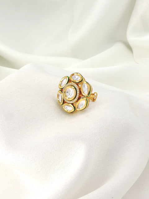 Kundan Polki Statement Ring with Green Enamel Detailing