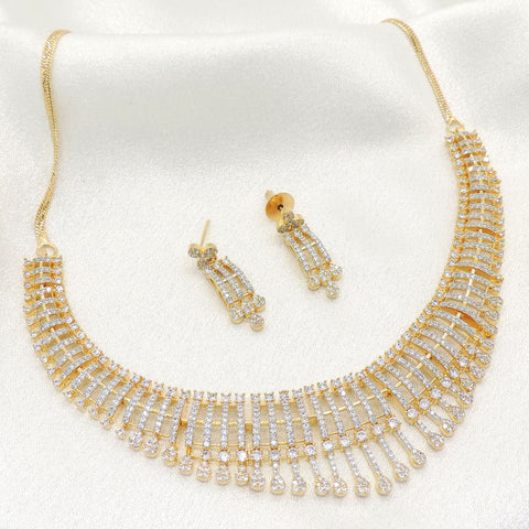 Luxury Gold Finish CZ Waterfall Bridal Necklace Set