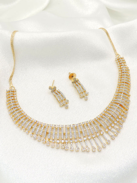 Luxury Gold Finish CZ Waterfall Bridal Necklace Set