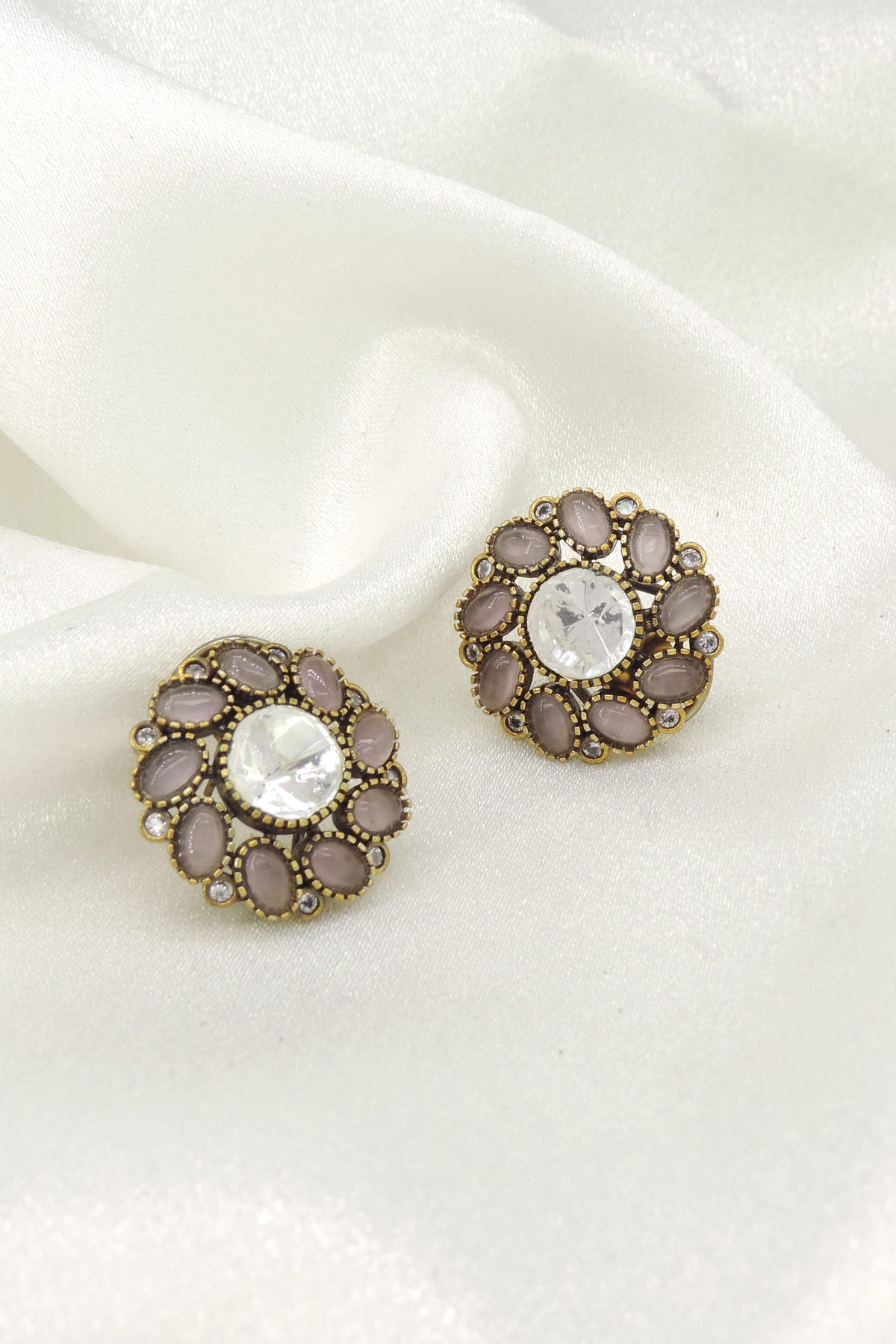 Emerald Polki Floral Stud Earrings
