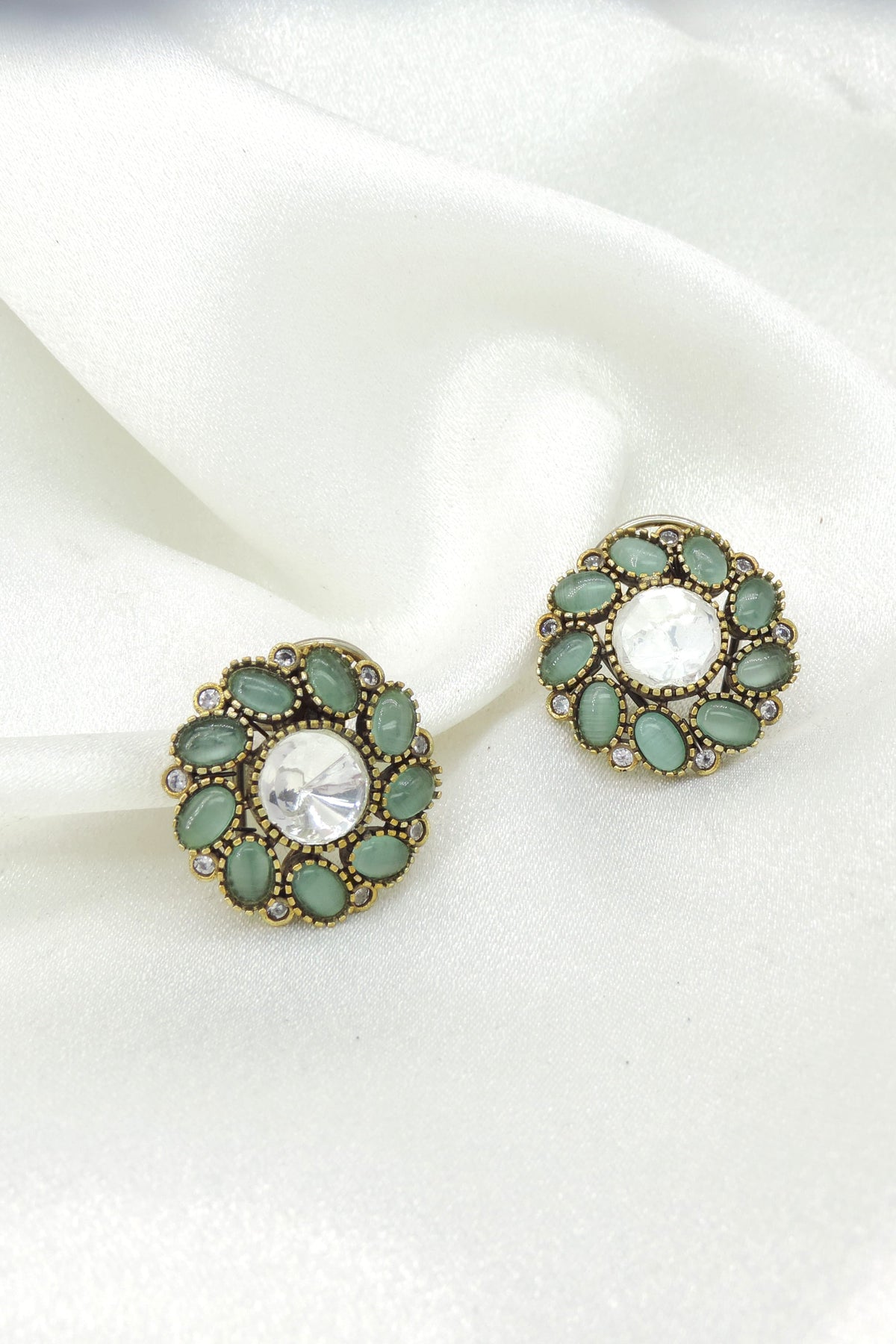 Emerald Polki Floral Stud Earrings