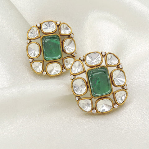Emerald Kundan Stud Earrings by Joyrias