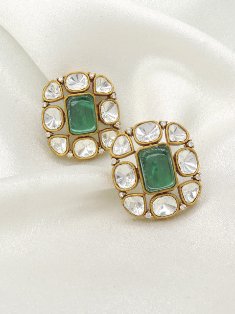 Emerald Kundan Stud Earrings by Joyrias