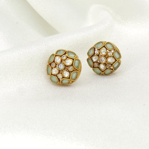 Mint Cat Eye Floral Stud Earrings by Joyrias